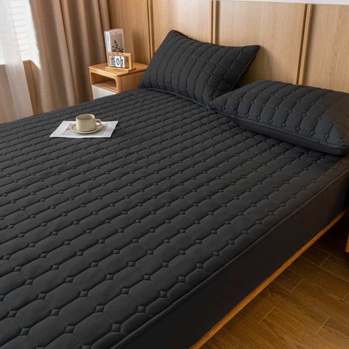 91家纺网 家纺一手货源 找家纺 宇淳 2026跨境外贸水洗棉夹棉单件床签床垫保护套四季通用防滑床罩梦思床垫保护罩三件套非全棉 黑色