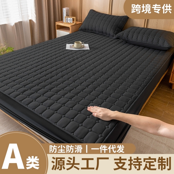 宇淳 2026跨境外贸水洗棉夹棉单件床签床垫保护套四季通用防滑床罩梦思床垫保护罩三件套非全棉 黑色