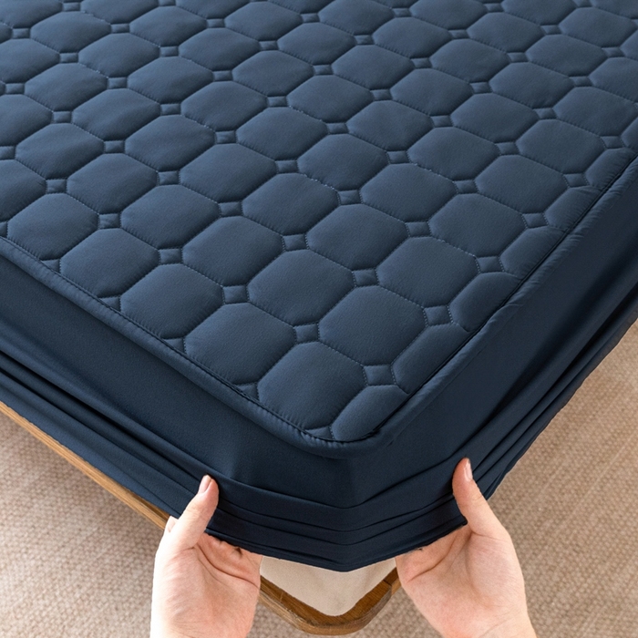 91家纺网 家纺一手货源 找家纺 宇淳 2026跨境外贸水洗棉夹棉单件床签床垫保护套四季通用防滑床罩梦思床垫保护罩三件套非全棉 丈青