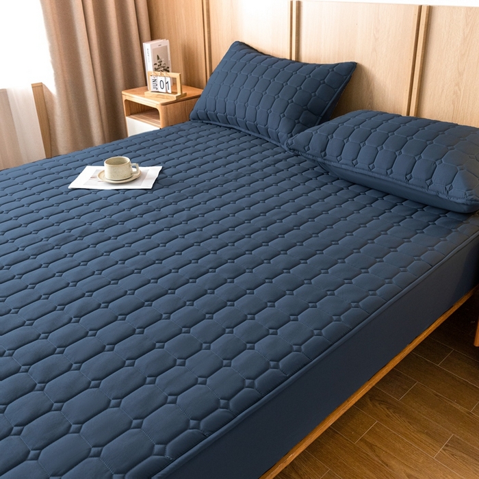 91家纺网 家纺一手货源 找家纺 宇淳 2026跨境外贸水洗棉夹棉单件床签床垫保护套四季通用防滑床罩梦思床垫保护罩三件套非全棉 丈青