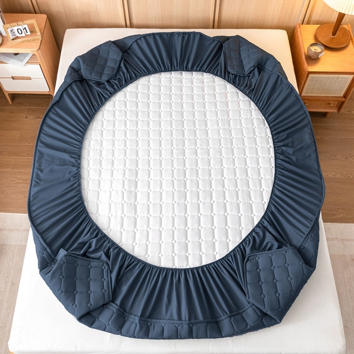 91家纺网 家纺一手货源 找家纺 宇淳 2026跨境外贸水洗棉夹棉单件床签床垫保护套四季通用防滑床罩梦思床垫保护罩三件套非全棉 丈青