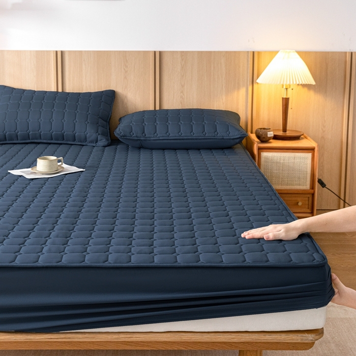 91家纺网 家纺一手货源 找家纺 宇淳 2026跨境外贸水洗棉夹棉单件床签床垫保护套四季通用防滑床罩梦思床垫保护罩三件套非全棉 丈青