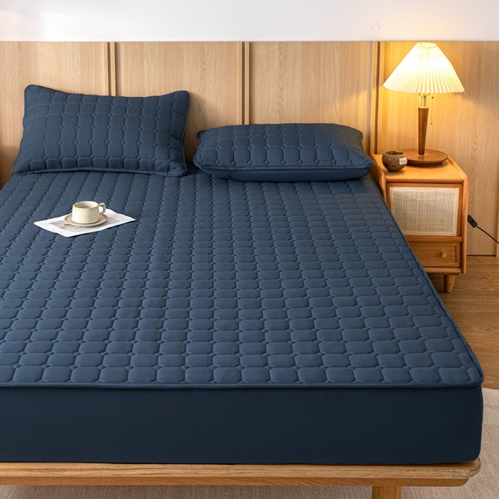 91家纺网 家纺一手货源 找家纺 宇淳 2026跨境外贸水洗棉夹棉单件床签床垫保护套四季通用防滑床罩梦思床垫保护罩三件套非全棉 丈青