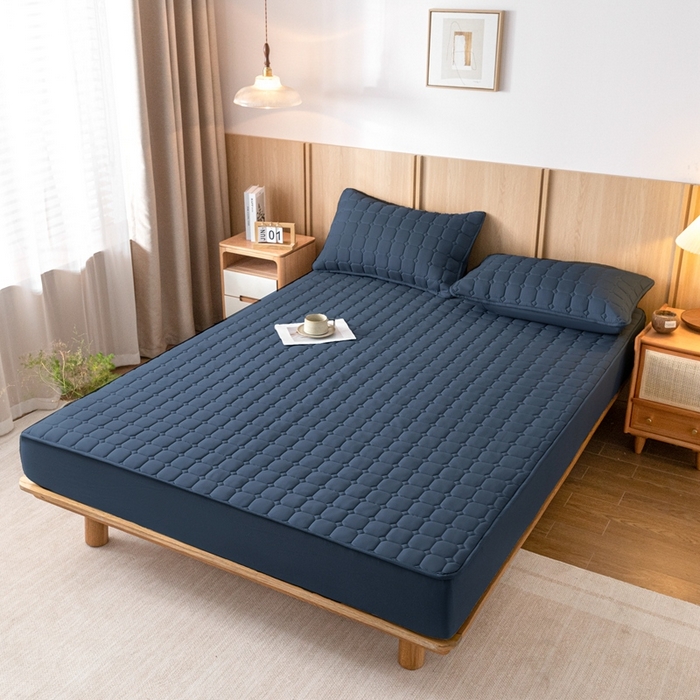 91家纺网 家纺一手货源 找家纺 宇淳 2026跨境外贸水洗棉夹棉单件床签床垫保护套四季通用防滑床罩梦思床垫保护罩三件套非全棉 丈青