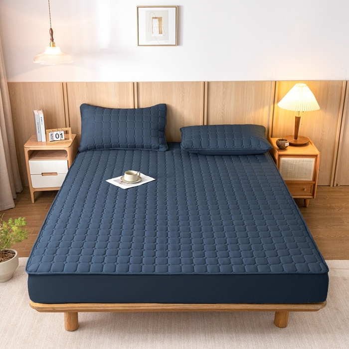 91家纺网 家纺一手货源 找家纺 宇淳 2026跨境外贸水洗棉夹棉单件床签床垫保护套四季通用防滑床罩梦思床垫保护罩三件套非全棉 丈青