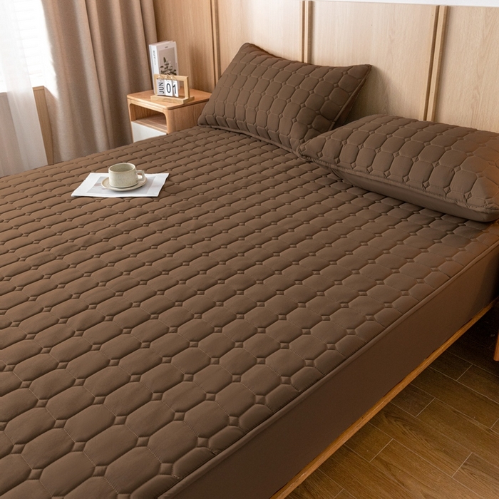 91家纺网 家纺一手货源 找家纺 宇淳 2026跨境外贸水洗棉夹棉单件床签床垫保护套四季通用防滑床罩梦思床垫保护罩三件套非全棉 棕色