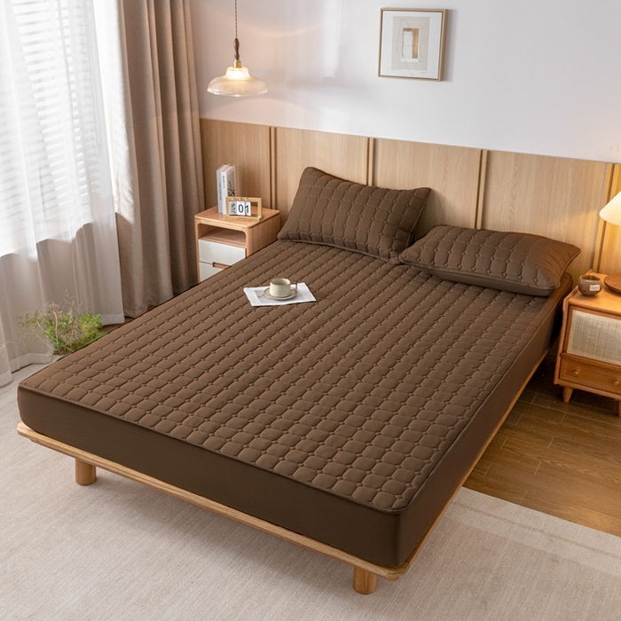 91家纺网 家纺一手货源 找家纺 宇淳 2026跨境外贸水洗棉夹棉单件床签床垫保护套四季通用防滑床罩梦思床垫保护罩三件套非全棉 棕色