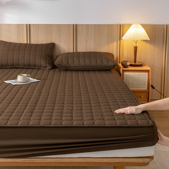 91家纺网 家纺一手货源 找家纺 宇淳 2026跨境外贸水洗棉夹棉单件床签床垫保护套四季通用防滑床罩梦思床垫保护罩三件套非全棉 棕色