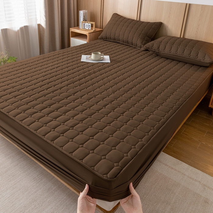 91家纺网 家纺一手货源 找家纺 宇淳 2026跨境外贸水洗棉夹棉单件床签床垫保护套四季通用防滑床罩梦思床垫保护罩三件套非全棉 棕色