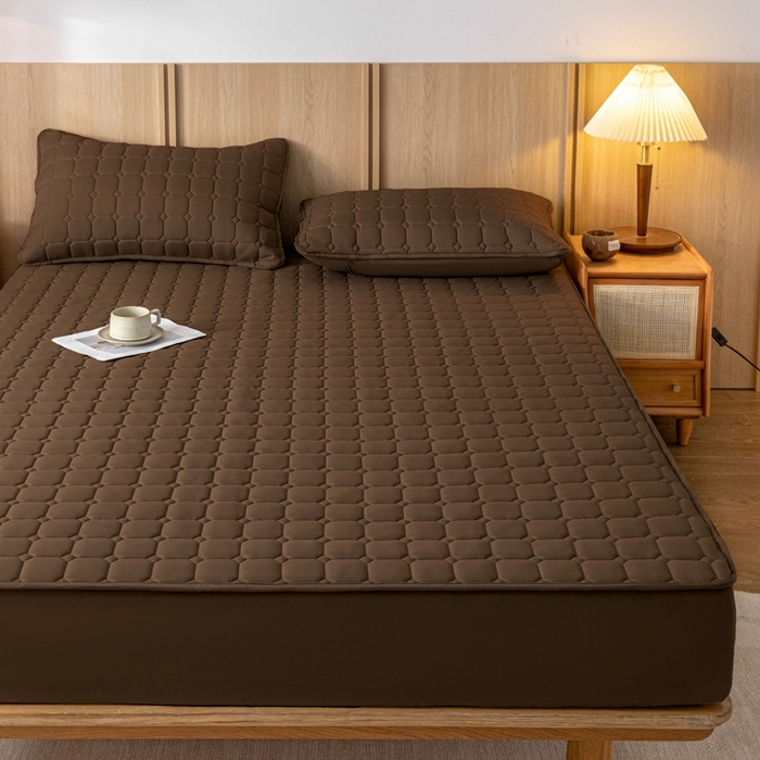 91家纺网 家纺一手货源 找家纺 宇淳 2026跨境外贸水洗棉夹棉单件床签床垫保护套四季通用防滑床罩梦思床垫保护罩三件套非全棉 棕色