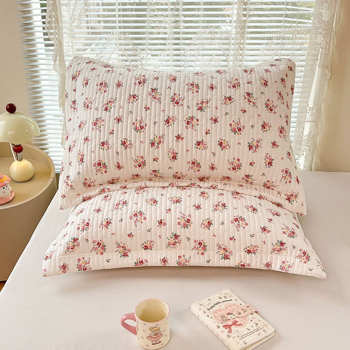 91家纺网 家纺一手货源 找家纺 梦舒羽 2025新款A类云朵棉夹棉枕套宿舍单人一只装枕芯内胆套-单人枕套 粉黛花园（压线夹棉）