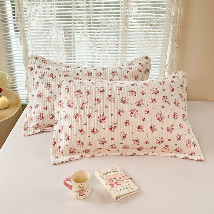 91家纺网 家纺一手货源 找家纺 梦舒羽 2025新款A类云朵棉夹棉枕套宿舍单人一只装枕芯内胆套-单人枕套 粉黛花园（压线夹棉）