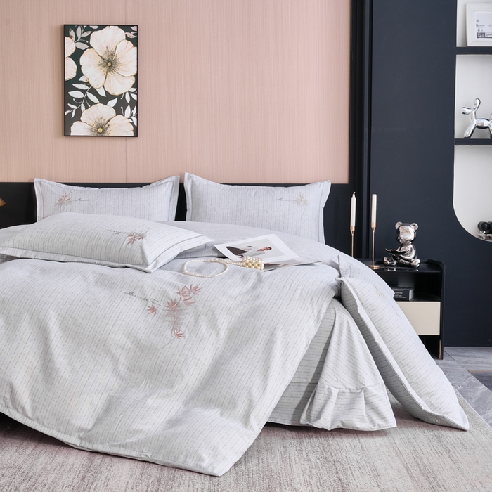 91家纺网 家纺一手货源 找家纺 喜四方 2026年新款加厚全棉印花加绣花四件套 兰亭序-灰