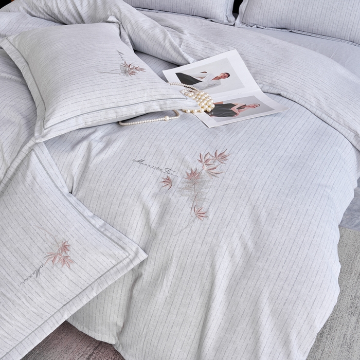 91家纺网 家纺一手货源 找家纺 喜四方 2026年新款加厚全棉印花加绣花四件套 兰亭序-灰