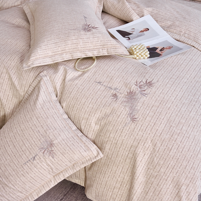 91家纺网 家纺一手货源 找家纺 喜四方 2026年新款加厚全棉印花加绣花四件套 兰亭序-咖