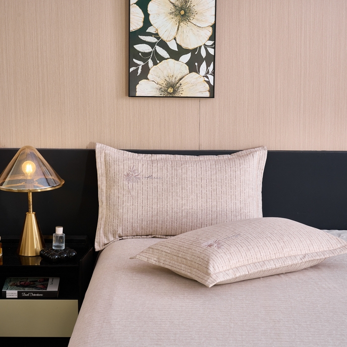 91家纺网 家纺一手货源 找家纺 喜四方 2026年新款加厚全棉印花加绣花四件套 兰亭序-咖