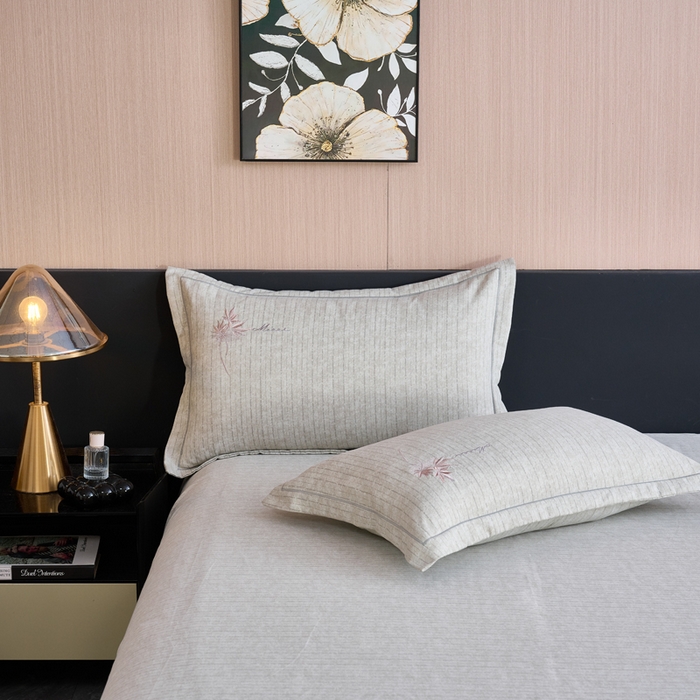 91家纺网 家纺一手货源 找家纺 喜四方 2026年新款加厚全棉印花加绣花四件套 兰亭序-浅绿