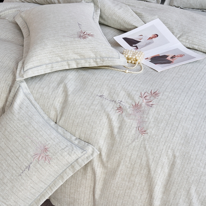 91家纺网 家纺一手货源 找家纺 喜四方 2026年新款加厚全棉印花加绣花四件套 兰亭序-浅绿