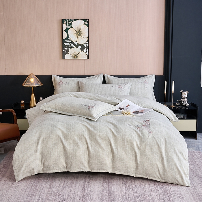 喜四方 2026年新款加厚全棉印花加绣花四件套 兰亭序-浅绿