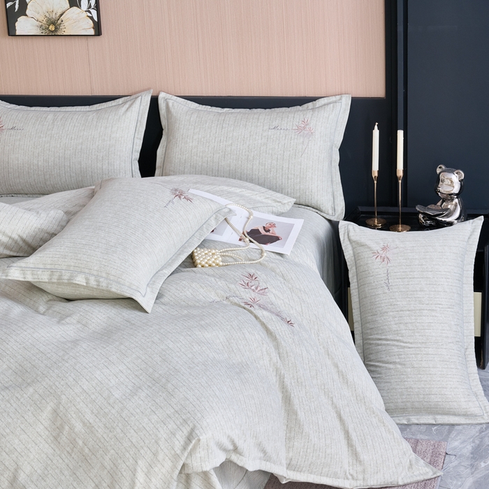 91家纺网 家纺一手货源 找家纺 喜四方 2026年新款加厚全棉印花加绣花四件套 兰亭序-浅绿