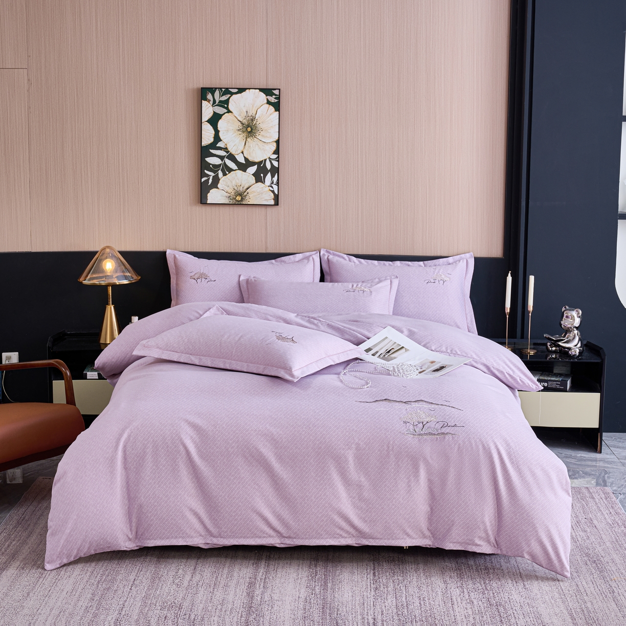 喜四方 2026年新款加厚全棉印花加绣花四件套 丛林记忆-紫