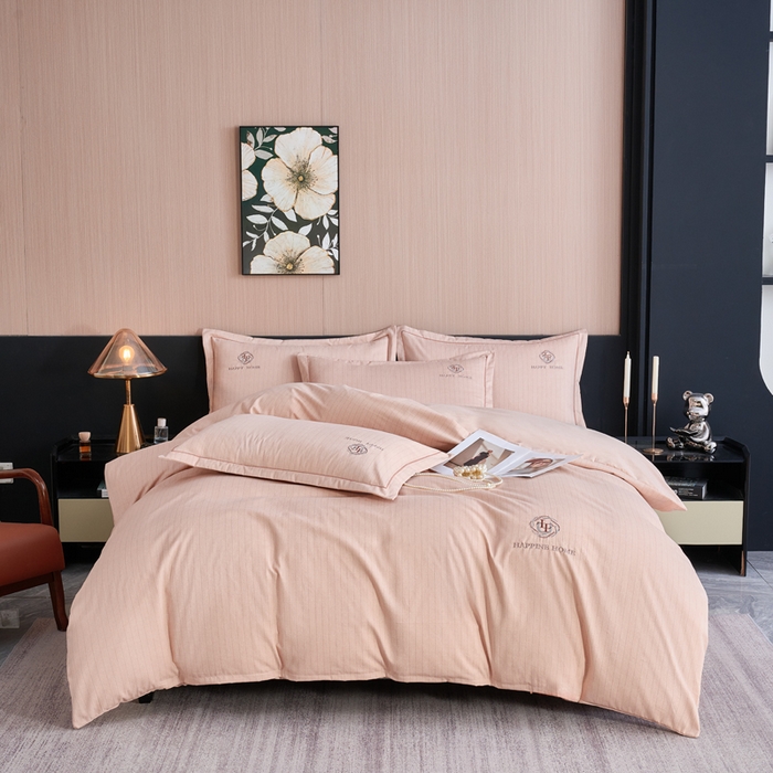 喜四方 2026年新款加厚全棉印花加绣花四件套 绅士格调-粉