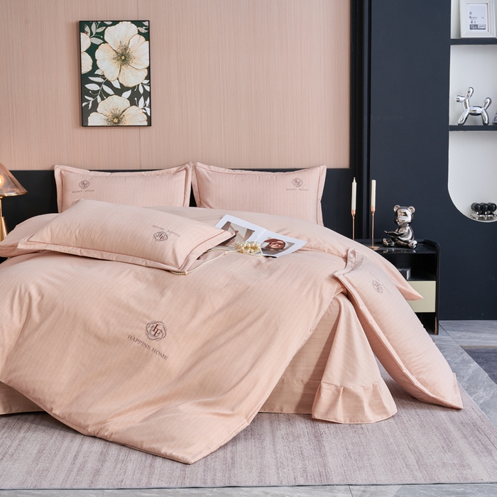 91家纺网 家纺一手货源 找家纺 喜四方 2026年新款加厚全棉印花加绣花四件套 绅士格调-粉