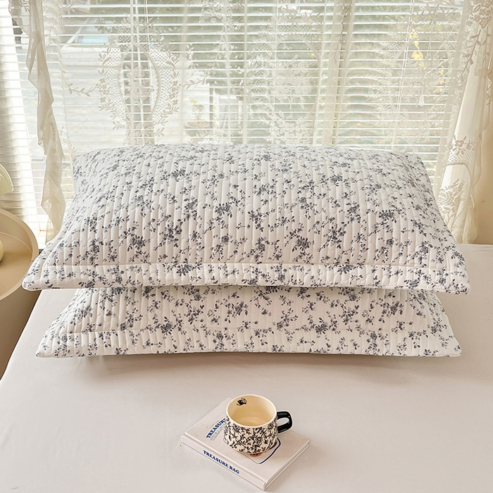 91家纺网 家纺一手货源 找家纺 梦舒羽 2025新款A类云朵棉夹棉枕套宿舍单人一只装枕芯内胆套-单人枕套 兰亭序-灰（压线夹棉）