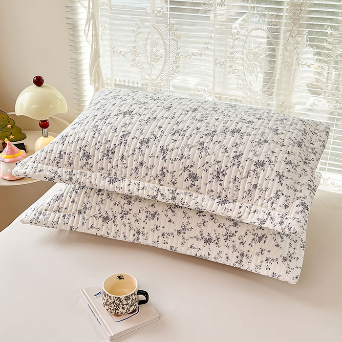 91家纺网 家纺一手货源 找家纺 梦舒羽 2025新款A类云朵棉夹棉枕套宿舍单人一只装枕芯内胆套-单人枕套 兰亭序-灰（压线夹棉）