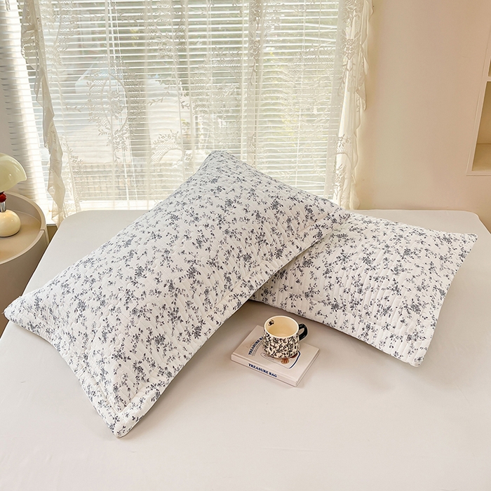 91家纺网 家纺一手货源 找家纺 梦舒羽 2025新款A类云朵棉夹棉枕套宿舍单人一只装枕芯内胆套-单人枕套 兰亭序-灰（压线夹棉）