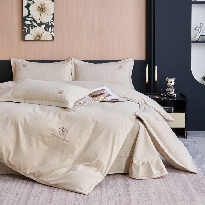 91家纺网 家纺一手货源 找家纺 喜四方 2026年新款加厚全棉印花加绣花四件套 绅士格调-黄