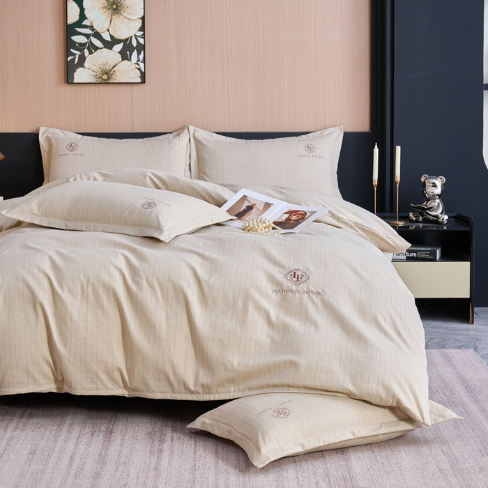 91家纺网 家纺一手货源 找家纺 喜四方 2026年新款加厚全棉印花加绣花四件套 绅士格调-黄