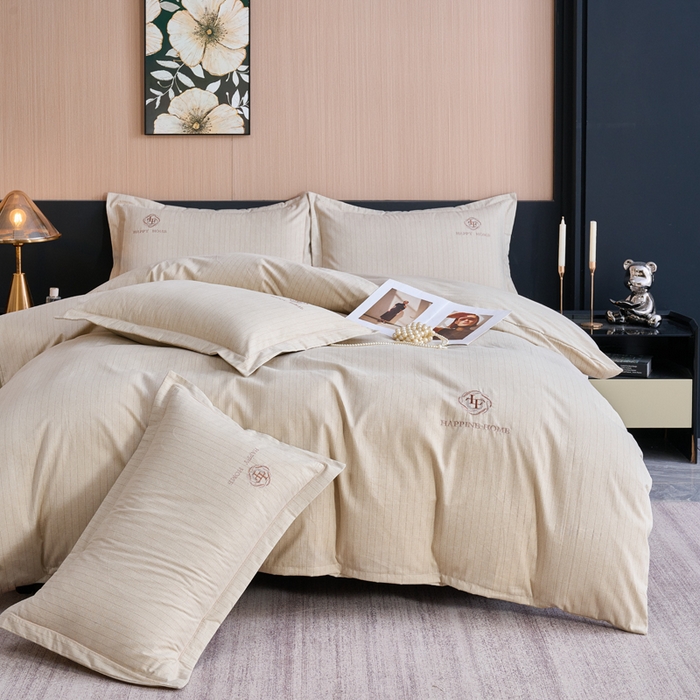 91家纺网 家纺一手货源 找家纺 喜四方 2026年新款加厚全棉印花加绣花四件套 绅士格调-黄