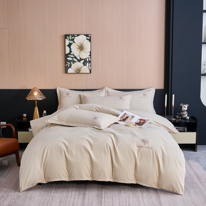 喜四方 2026年新款加厚全棉印花加绣花四件套 绅士格调-黄