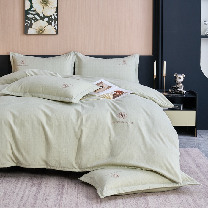 91家纺网 家纺一手货源 找家纺 喜四方 2026年新款加厚全棉印花加绣花四件套 绅士格调-绿