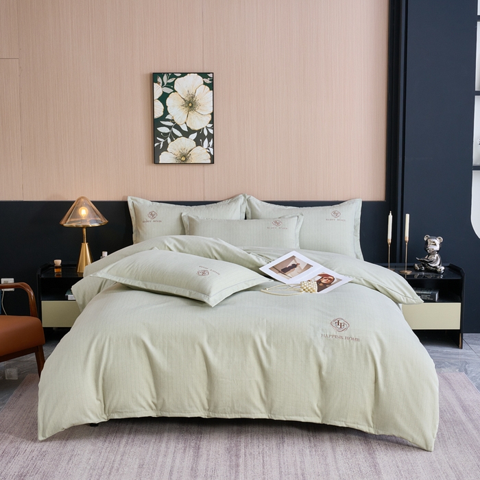 喜四方 2026年新款加厚全棉印花加绣花四件套 绅士格调-绿