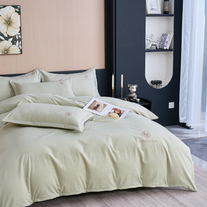 91家纺网 家纺一手货源 找家纺 喜四方 2026年新款加厚全棉印花加绣花四件套 绅士格调-绿