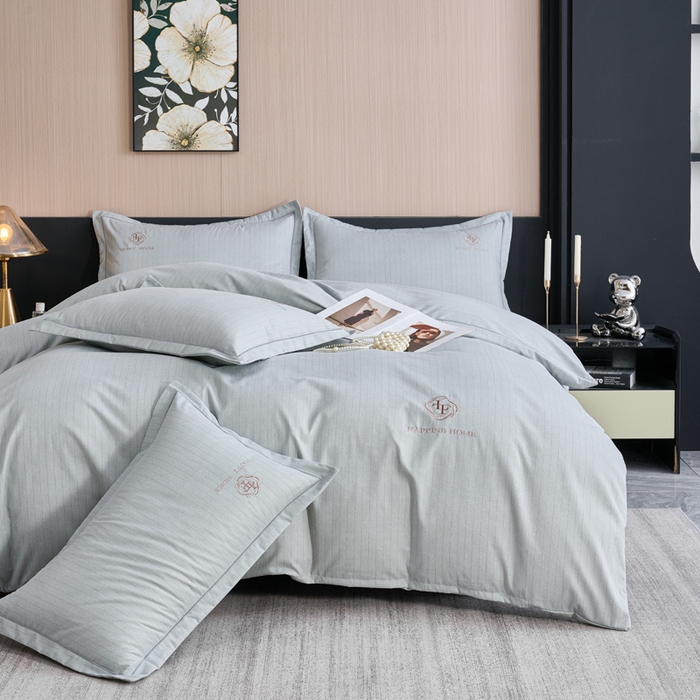 91家纺网 家纺一手货源 找家纺 喜四方 2026年新款加厚全棉印花加绣花四件套 绅士格调-灰