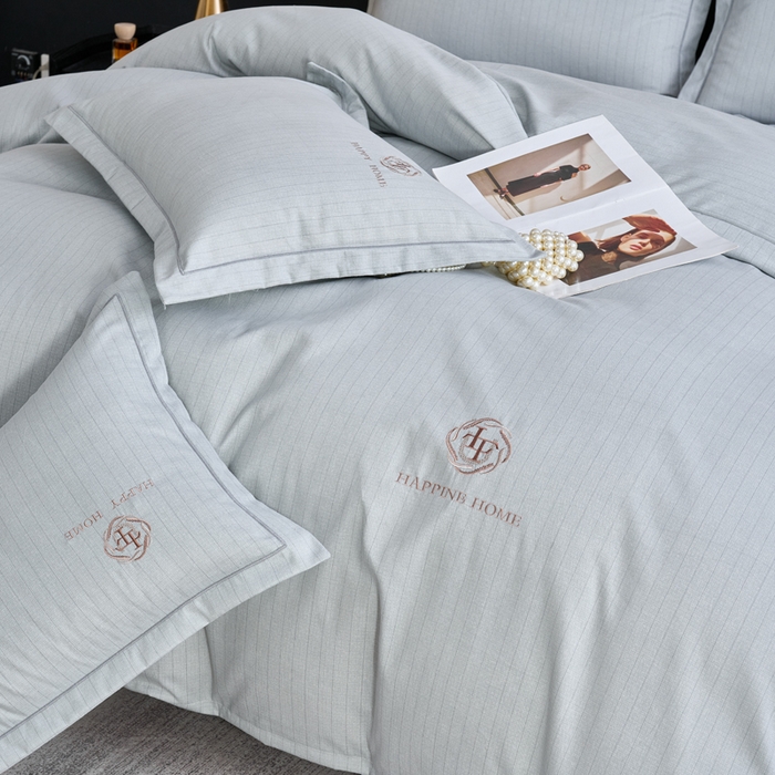 91家纺网 家纺一手货源 找家纺 喜四方 2026年新款加厚全棉印花加绣花四件套 绅士格调-灰