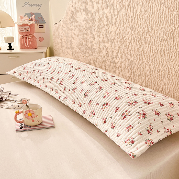 圣比熊 2025新款A类云朵棉夹棉枕套宿舍单人一只装枕芯内胆套-双人枕套 粉黛花园（压线夹棉）