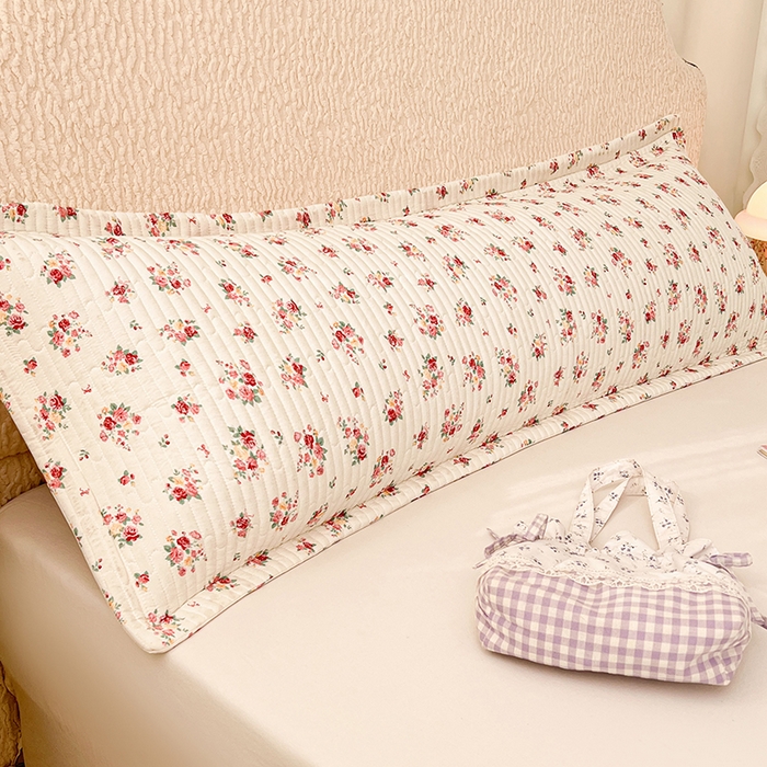 91家纺网 家纺一手货源 找家纺 圣比熊 2025新款A类云朵棉夹棉枕套宿舍单人一只装枕芯内胆套-双人枕套 粉黛花园（压线夹棉）