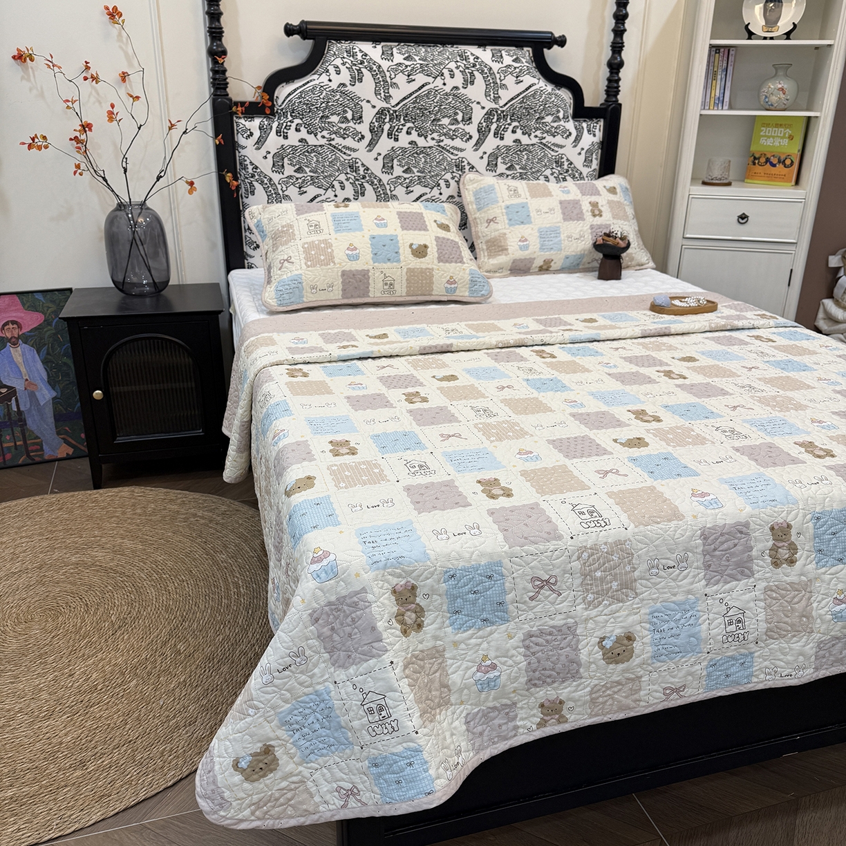 91家纺网 家纺一手货源 找家纺 床盖工厂店 2025新款双面全棉小包边床盖三件套 手帐日记