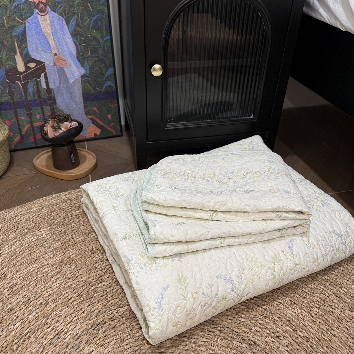 91家纺网 家纺一手货源 找家纺 床盖工厂店 2025新款双面全棉小包边床盖三件套 丛草集