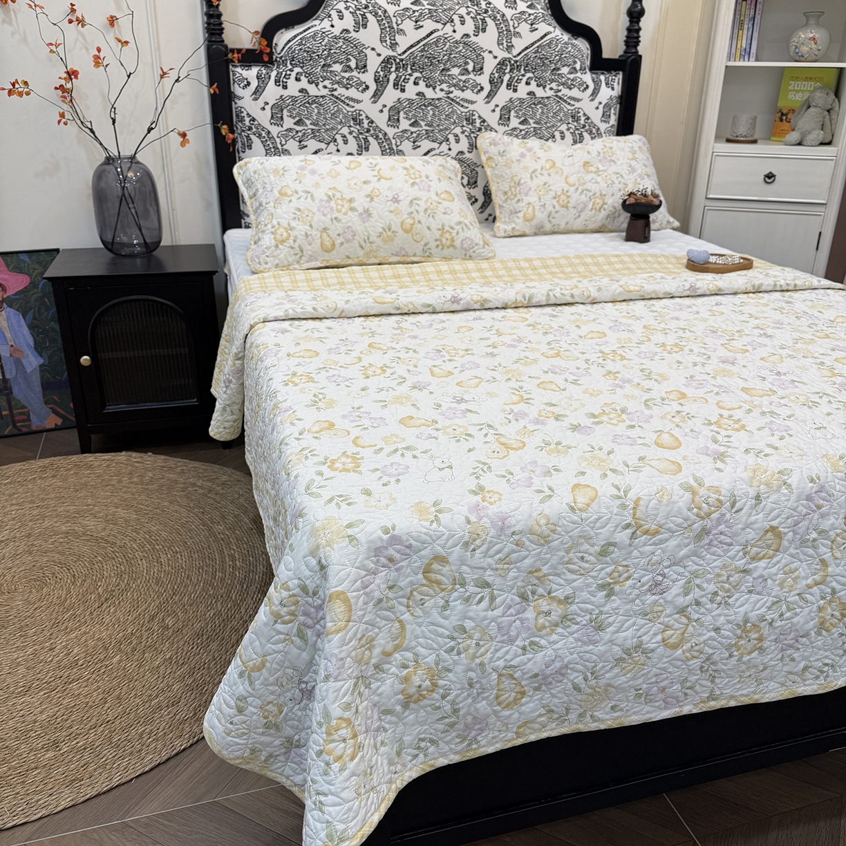 91家纺网 家纺一手货源 找家纺 床盖工厂店 2025新款双面全棉小包边床盖三件套 淡梨语