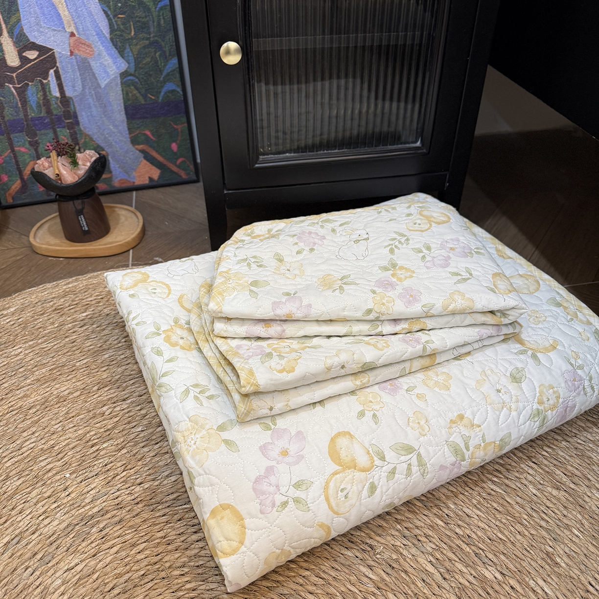 91家纺网 家纺一手货源 找家纺 床盖工厂店 2025新款双面全棉小包边床盖三件套 淡梨语