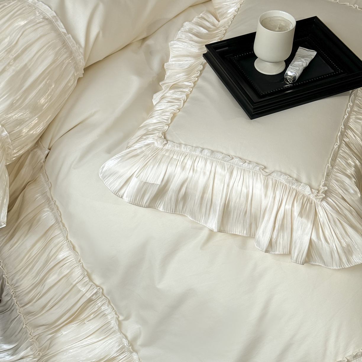 91家纺网 家纺一手货源 找家纺 （总）亲亲公主 2026新款全棉法式花边款四件套-纯色茉莉