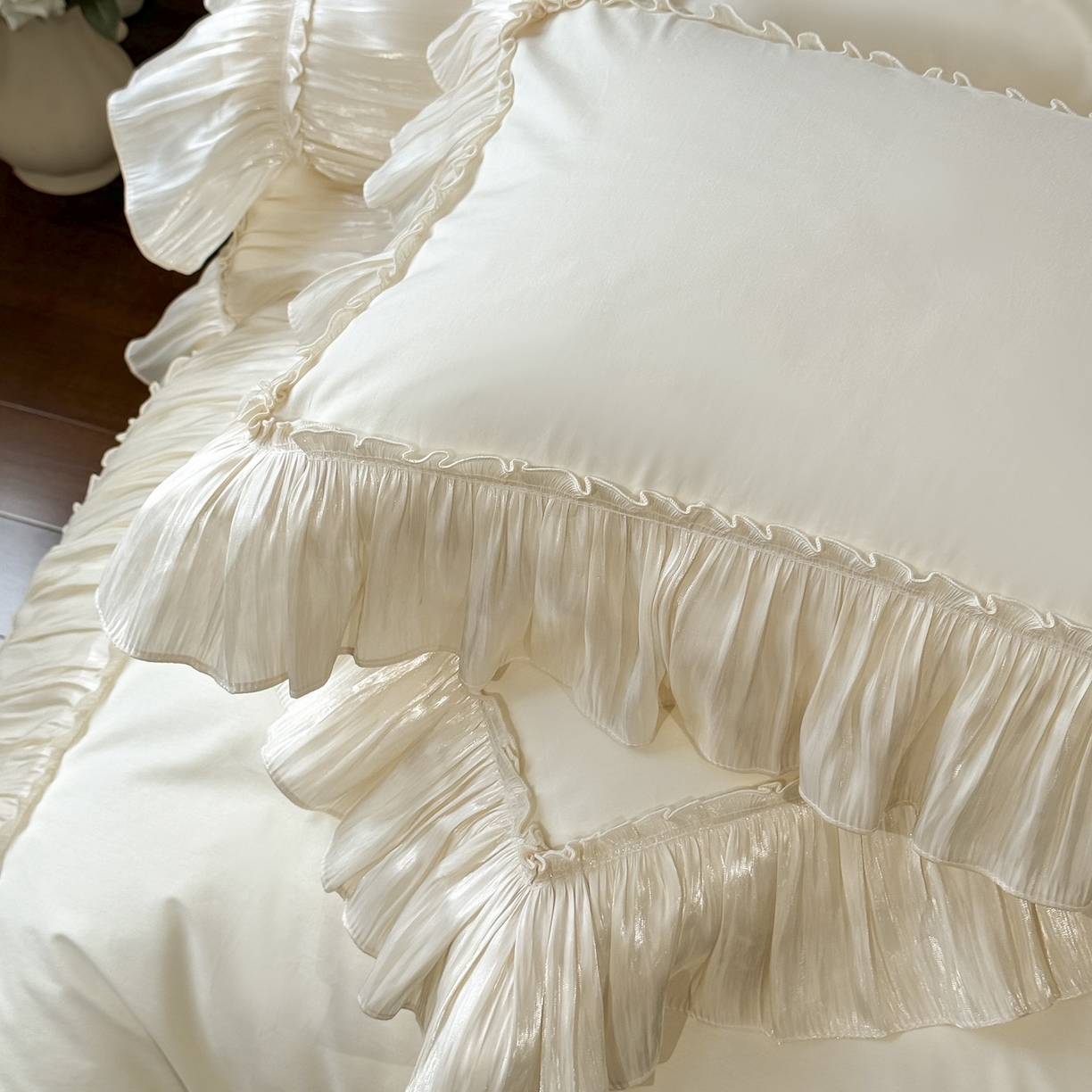 91家纺网 家纺一手货源 找家纺 （总）亲亲公主 2026新款全棉法式花边款四件套-纯色茉莉