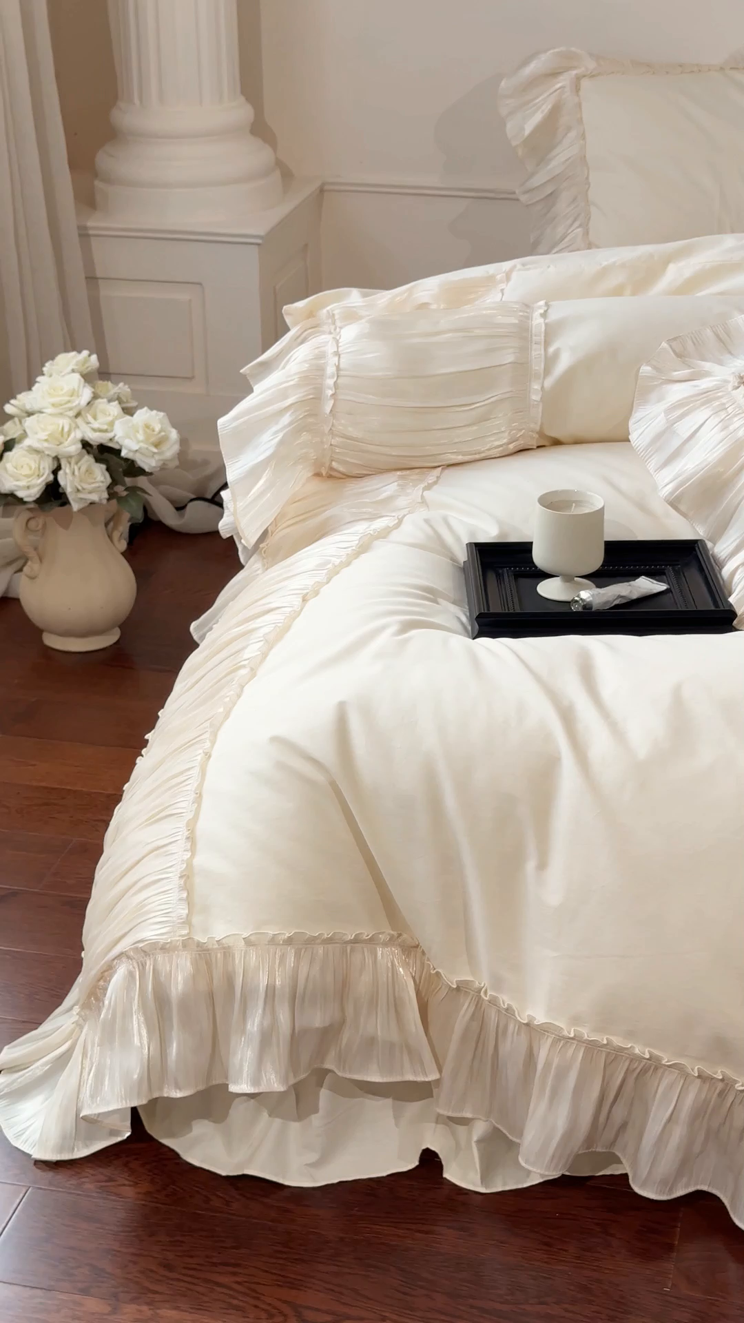 91家纺网 家纺一手货源 找家纺 （总）亲亲公主 2026新款全棉法式花边款四件套-纯色茉莉