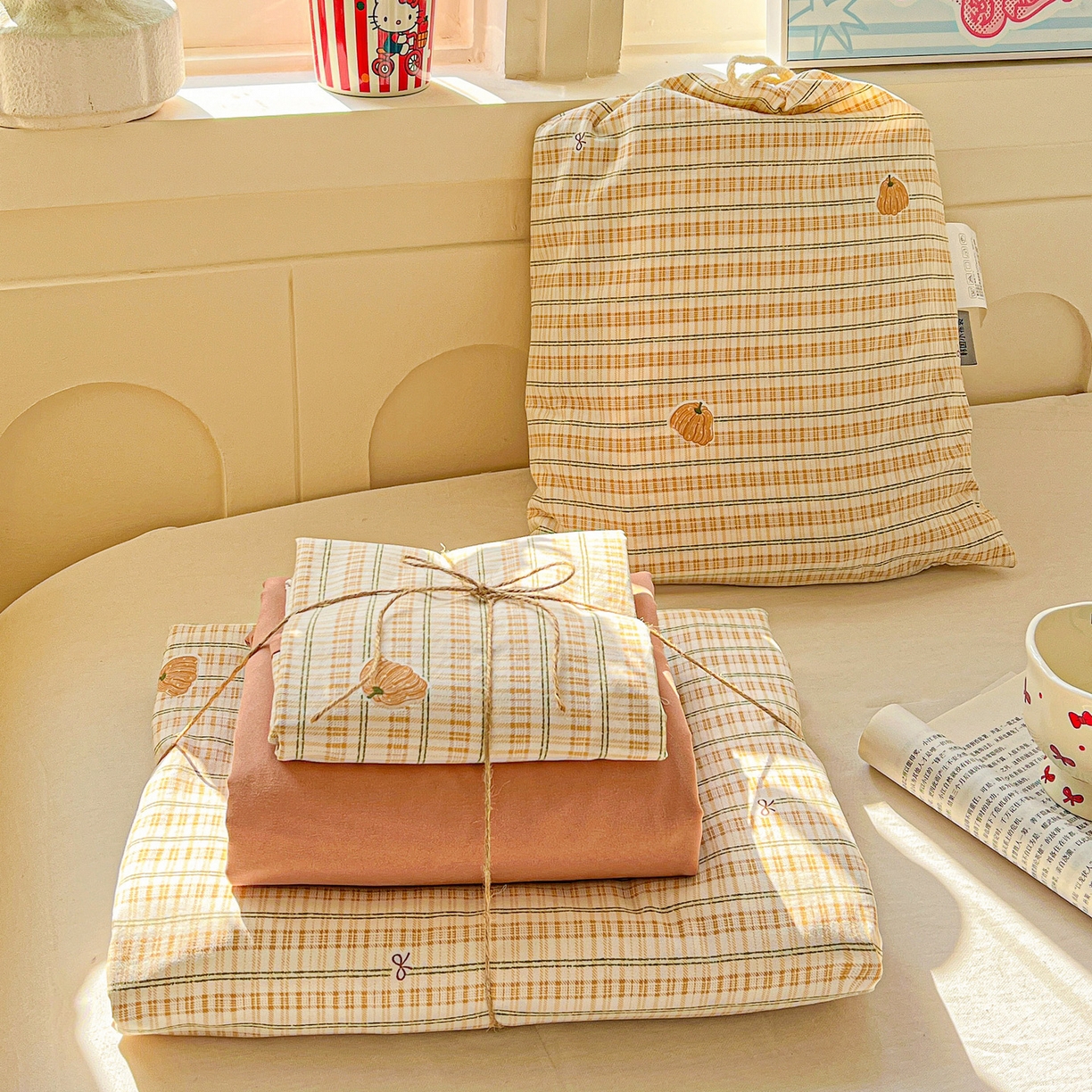 （总）弗苓家纺 2026新款古法水洗仿棉云感纱四件套小布袋