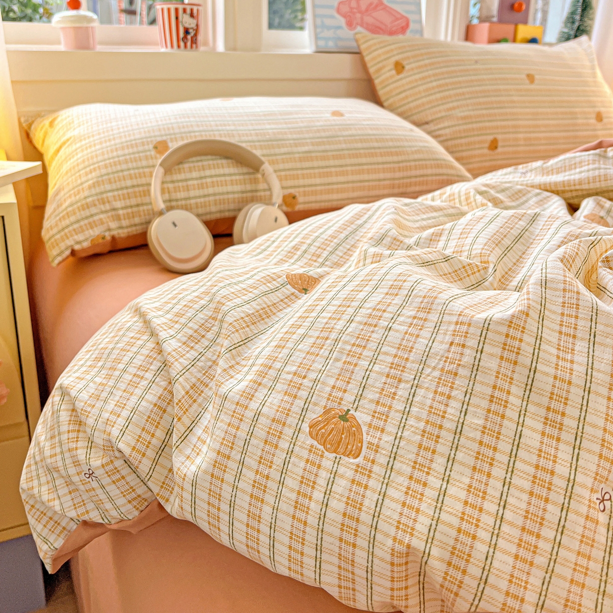 91家纺网 家纺一手货源 找家纺 （总）弗苓家纺 2026新款古法水洗仿棉云感纱四件套小布袋